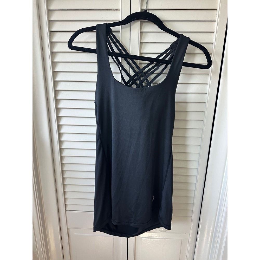 Soffe Womens Black Strappy Lattice Back Active Tank Top Built In Bra Small